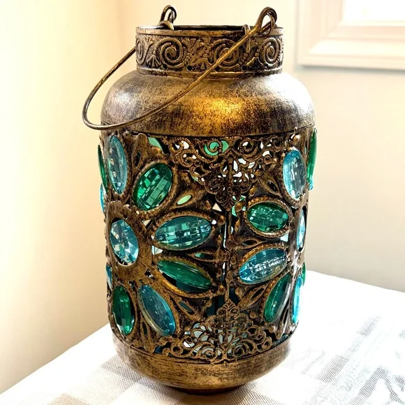 Pier 1 Blue and Green Caravan Gem Lantern - Picture 3 of 8